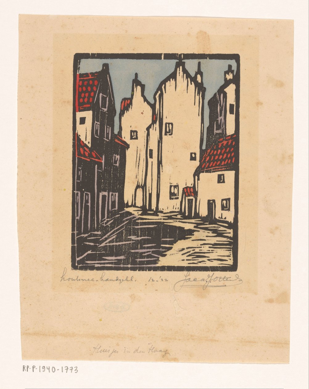 Huse i Haag (original titel på objektet) af Jacques Jeichienus Ottens (signed by artist)