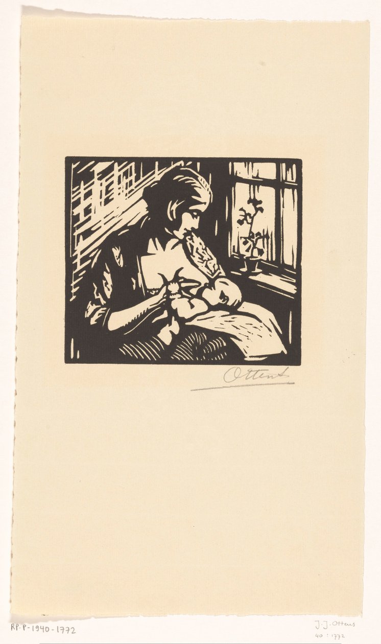 Kvinde, der ammer et barn af Jacques Jeichienus Ottens (signed by artist)