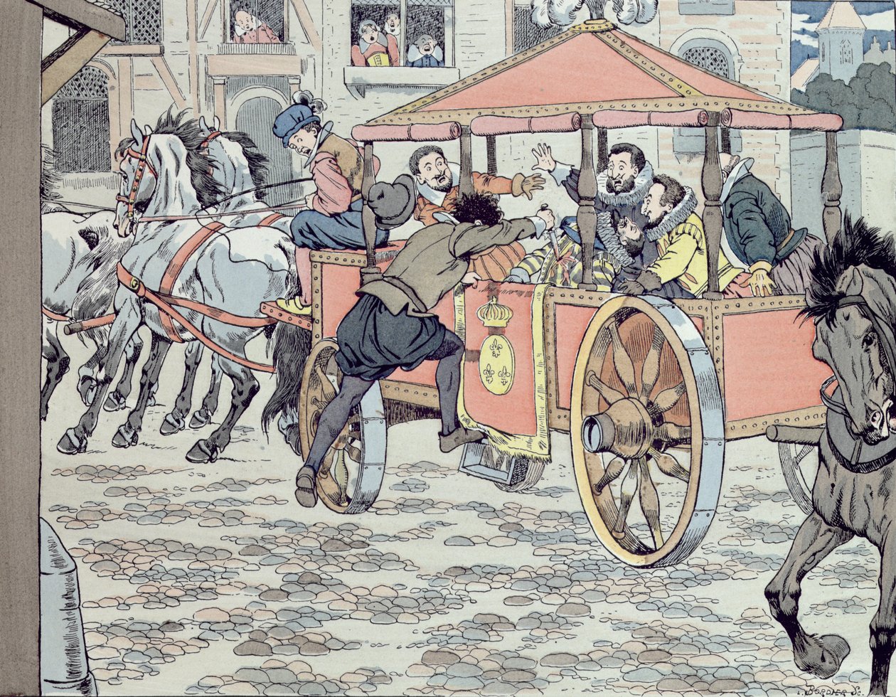 Mordet på Henri IV af Francois Ravaillac i rue de la Ferronerie den 14. maj 1610, ca. 1900 af Jacques Marie Gaston Onfray de Breville (Job)