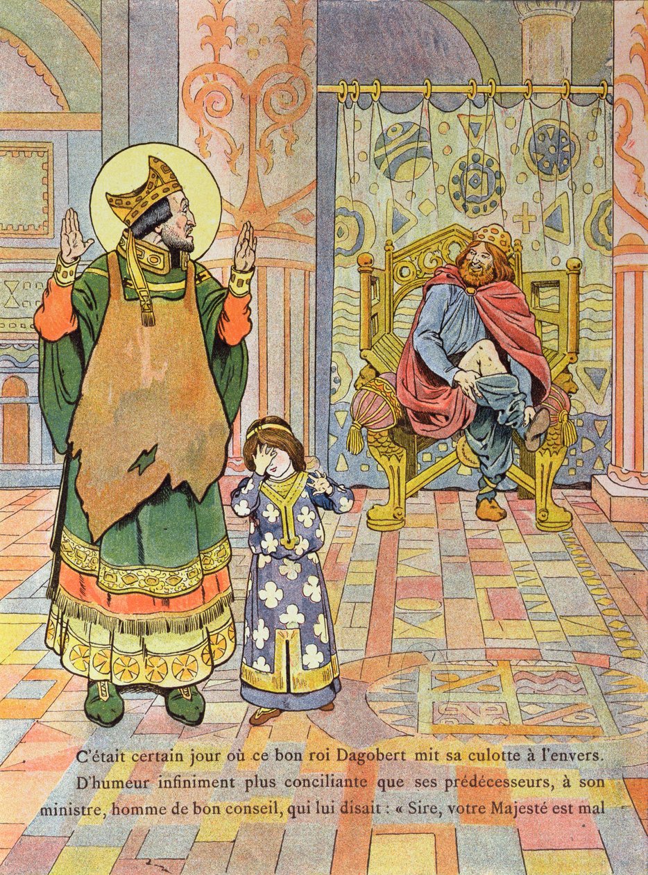 Kong Dagobert I (ca. 603-39) sætter sine bukser på den forkerte vej, illustration fra 