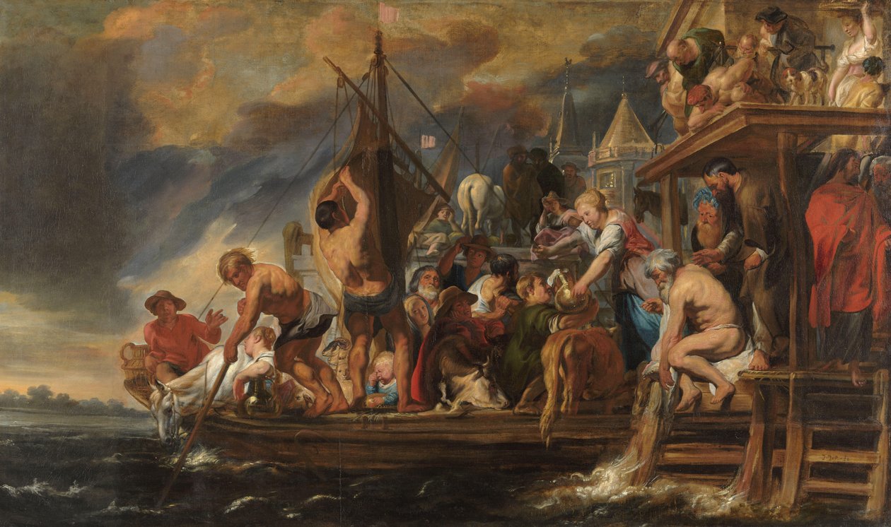 En færge afgår, da Sankt Peter finder en mønt i munden på en fisk af Jacques Jordaens