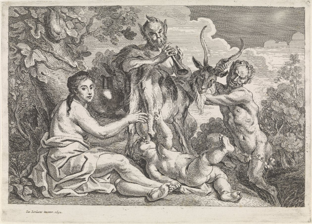 Barnet Jupiter bliver fodret af geden Amalthea af Jacques Jordaens