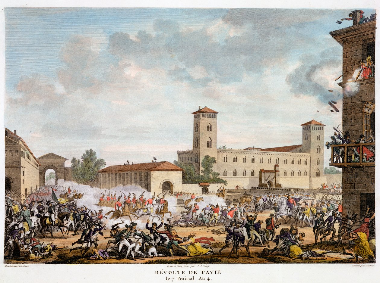 Oprør i Pavia, Italien 7 Prairial, år 4 maj 1796. af Jacques Joseph Coiny