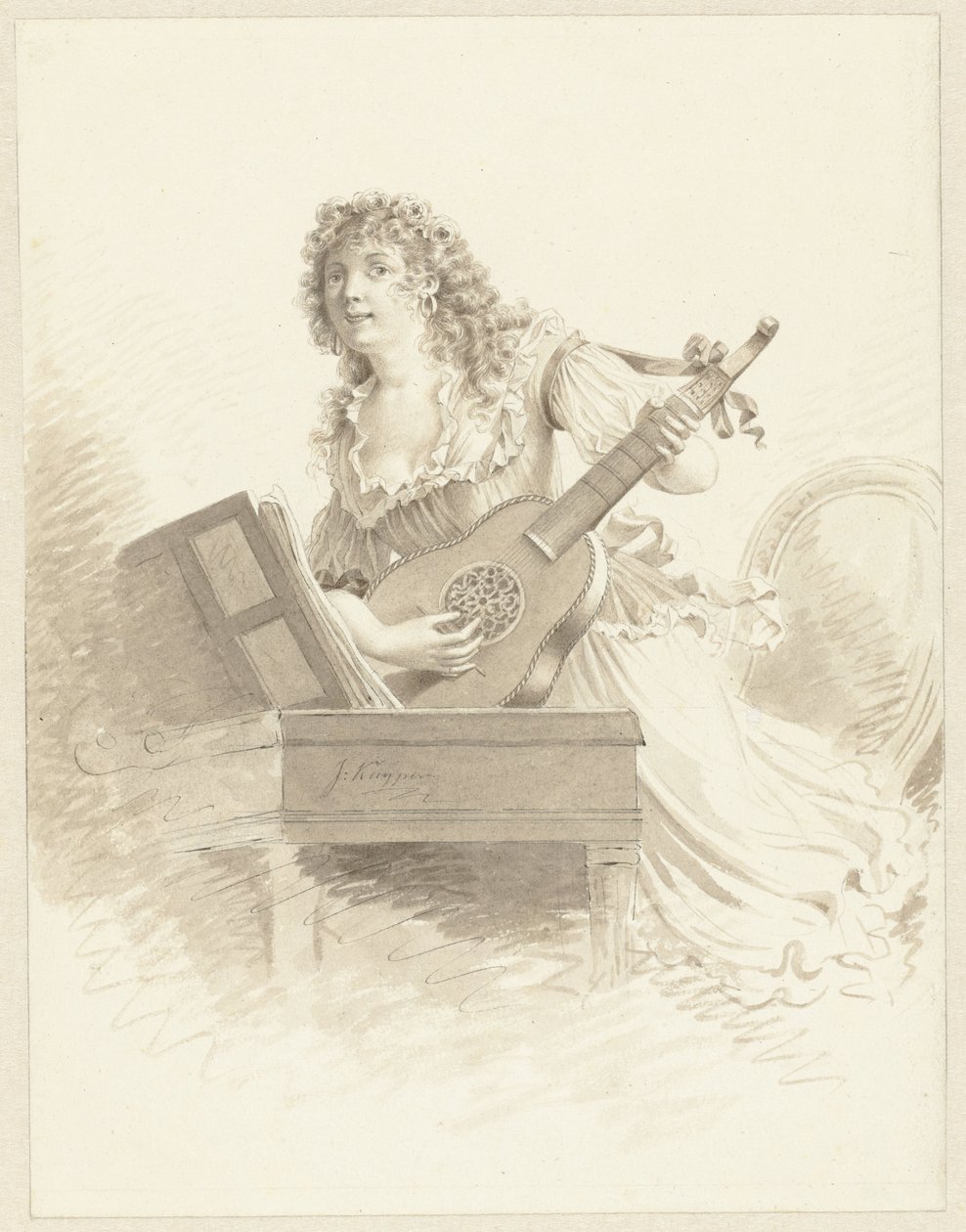 Dame, der spiller guitar Dame med en guitar af Jacques Kuyper