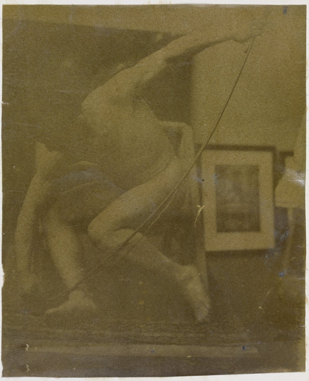 Studie af en mandlig nøgenmodel, der sidder på huk med en sløjfe i hånden, i Jacques de Lalaings studie af Jacques Lalaing (attributed to)