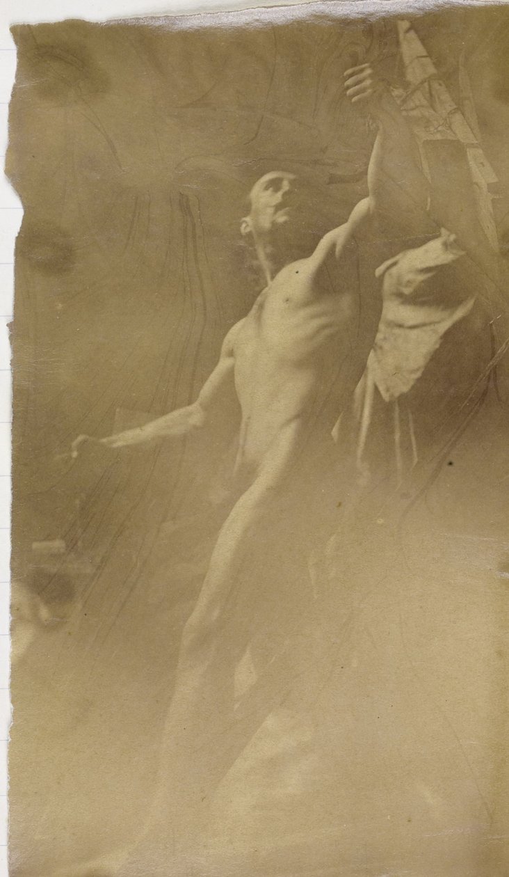 Studie af en mandlig nøgenmodel i et stillads, set nedefra, i Jacques de Lalaings værksted af Jacques Lalaing (attributed to)