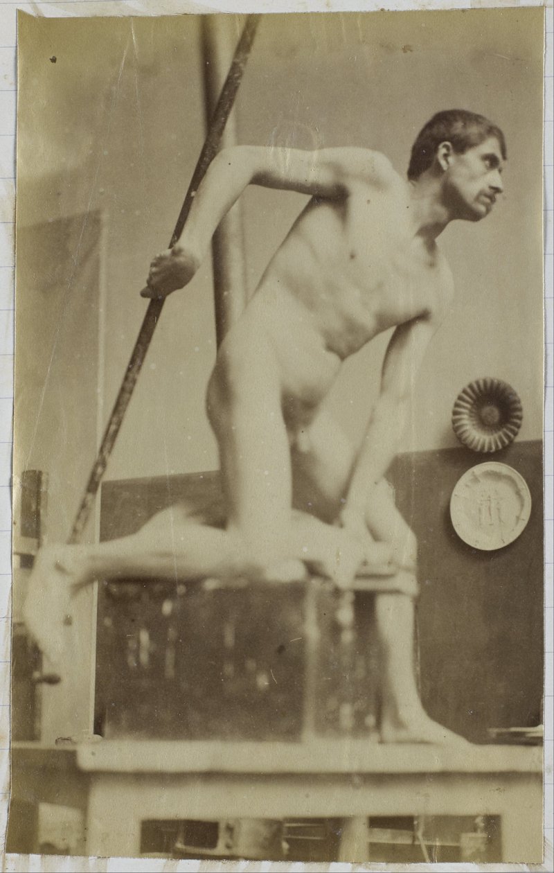 Studie af en nøgen mandlig model med spyd i hånden i Jacques de Lalaings studie af Jacques Lalaing (attributed to)