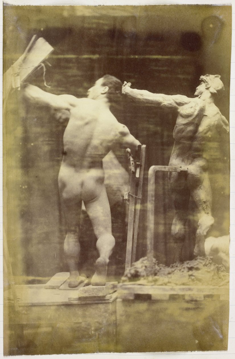 Studie af en mandlig nøgenmodel, set bagfra og i hånden i et stillads, ved siden af ​​en gipsmodel i nøjagtig samme positur, i Jacques de Lalaings studie af Jacques Lalaing (attributed to)