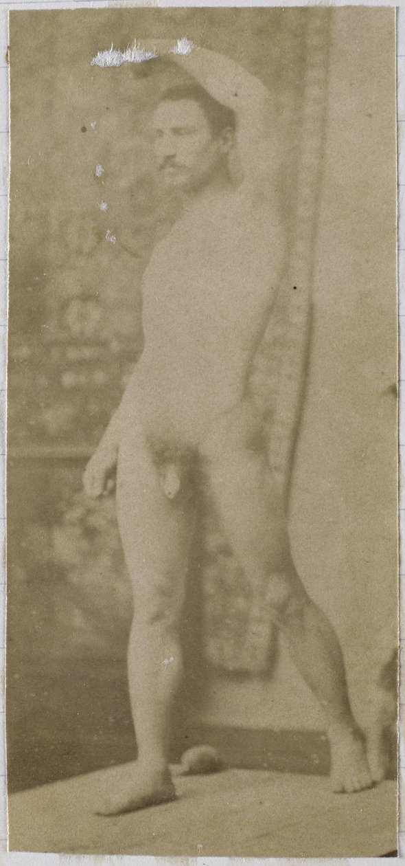 Studie af en mandlig nøgenmodel, stående og set skråt forfra, i Jacques de Lalaings studie af Jacques Lalaing (attributed to)