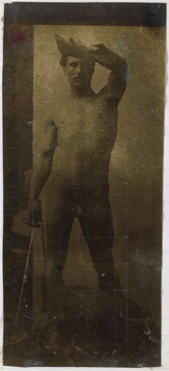 Studie af en mandlig nøgenmodel, stående oprejst og set forfra, i Jacques de Lalaings studie af Jacques Lalaing (attributed to)
