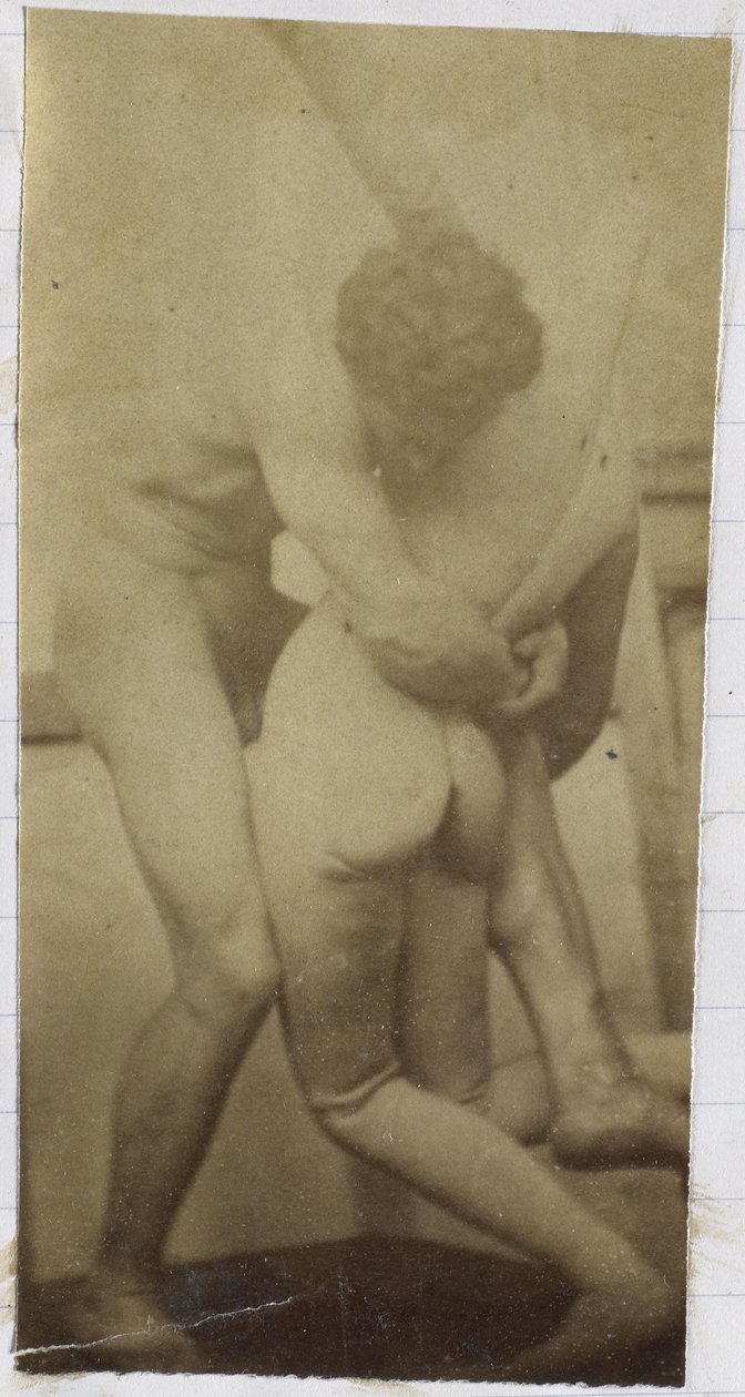 Studie af en mandlig nøgenmodel, stående og brydning med en mannequin, i Jacques de Lalaings atelier, muligvis forundersøgelse til maleriet The Wrestlers af Jacques Lalaing (attributed to)