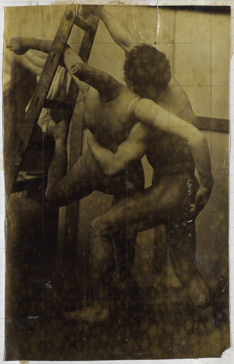 Studie af en mandlig nøgenmodel, der kæmper med en dukke, i Jacques de Lalaings studie af Jacques Lalaing (attributed to)