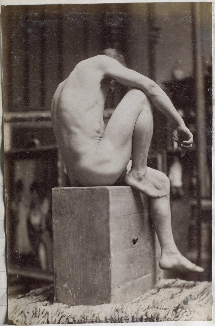 Studie af en mandlig nøgenmodel, siddende og set fra siden, i Jacques de Lalaings studie af Jacques Lalaing (attributed to)