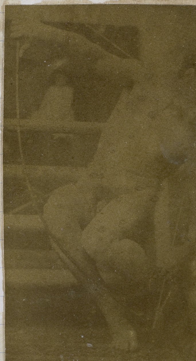 Studie af en mandlig nøgenmodel siddende på et trin, set forfra med et reb og sløjfe på skødet, i Jacques de Lalaings studie af Jacques Lalaing (attributed to)