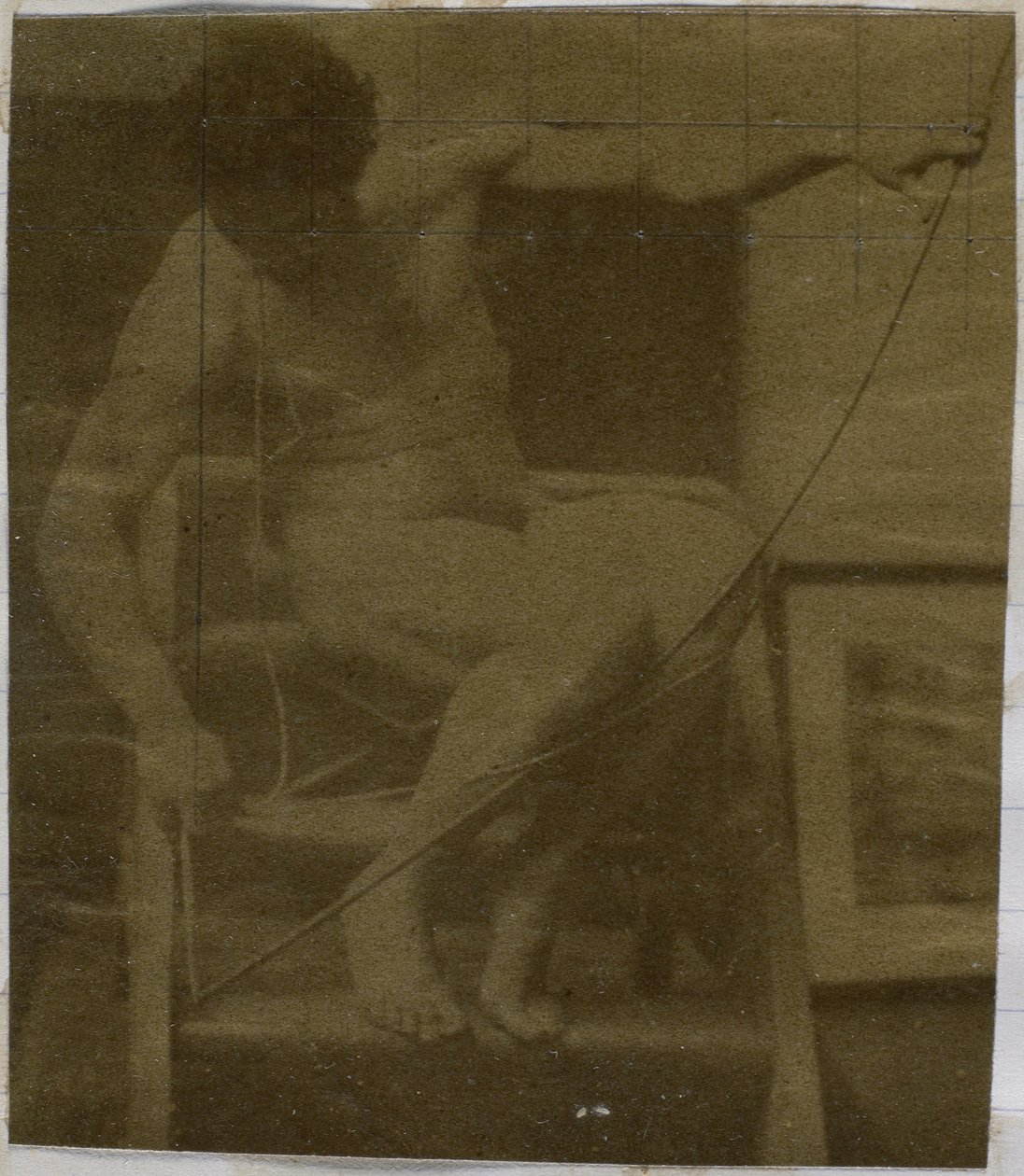 Studie af en mandlig nøgenmodel siddende på et trin, set forfra med et reb og sløjfe på skødet, i Jacques de Lalaings studie af Jacques Lalaing (attributed to)