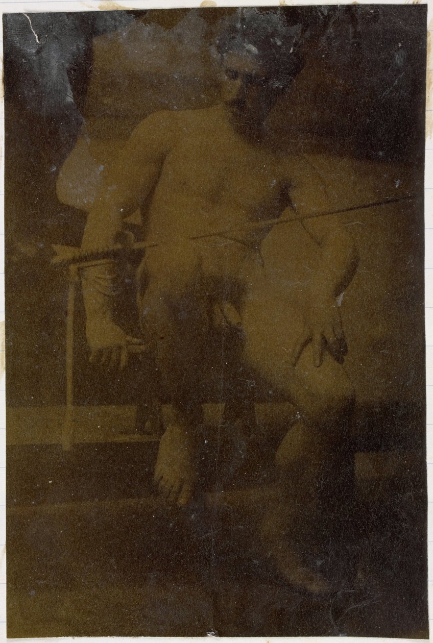 Studie af en mandlig nøgenmodel, siddende forfra med et sværd på skødet, i Jacques de Lalaings studie af Jacques Lalaing (attributed to)