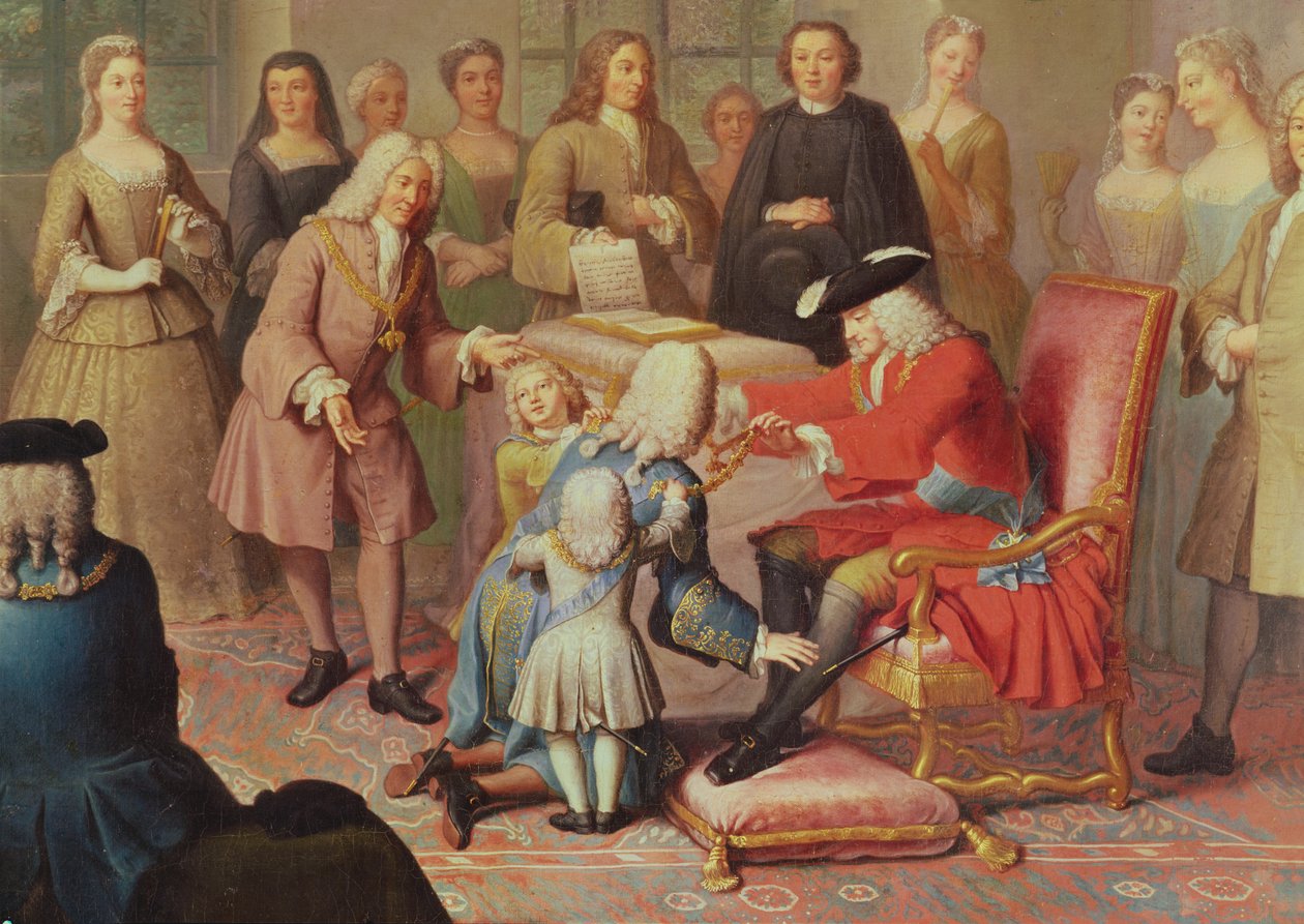 Filip V af Spanien giver det gyldne skind til marskalen af disse er fransk ambassadør i Spanien i 1724 af Jacques Laumosnier