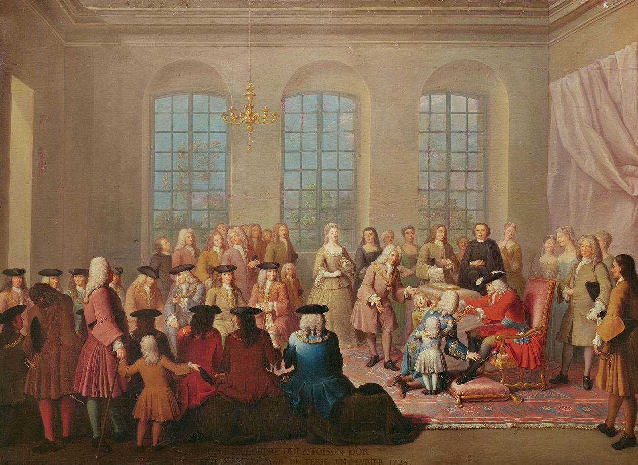 Filip V af Spanien giver det gyldne skind til marskalen af Tesse som fransk ambassadør i Spanien i 1724 af Jacques Laumosnier