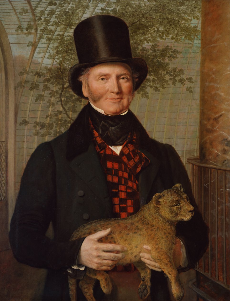 Portræt af Edward Cross, der holder en løveunge, 1838 af Jacques Laurent Agasse