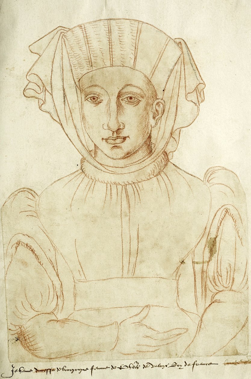 "Jehenne de Bourgongne hustru til Philippes de Valoys konge af Frankrig", fol. 6 i Recueil d