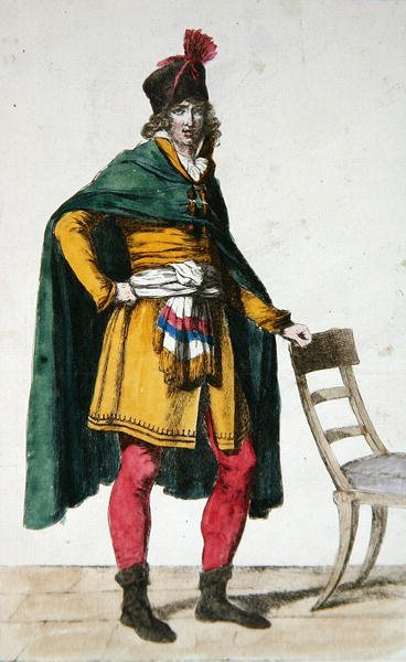 Civil kjole af en fransk borger, ca. 1795 (farvet gravering) af Jacques Louis (after) David