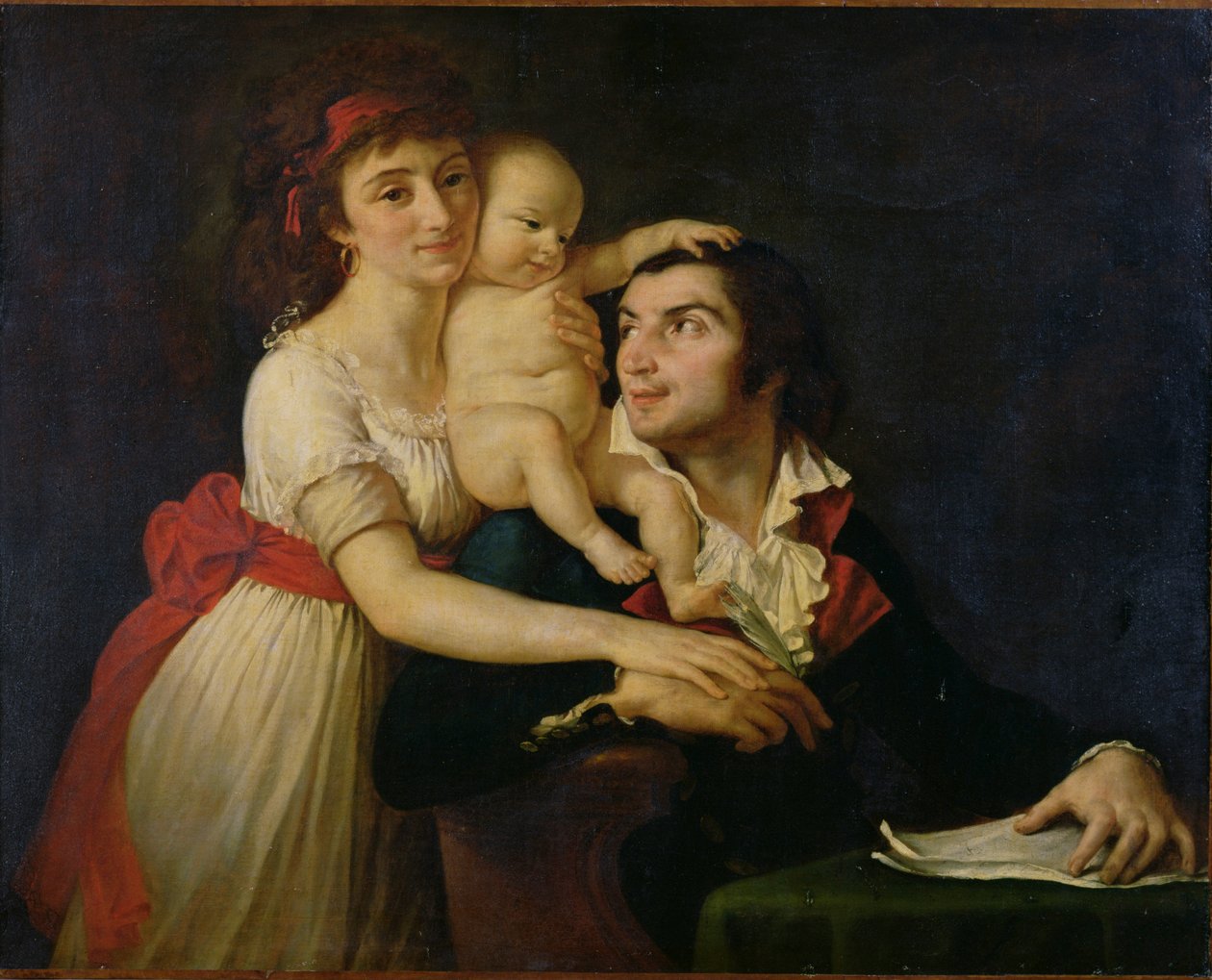 Camille Desmoulins (1760-94) hans kone Lucile (1771-94) og deres søn Horace-Camille (1792-1825) ca. 1792 (olie på lærred) af Jacques Louis (workshop of) David