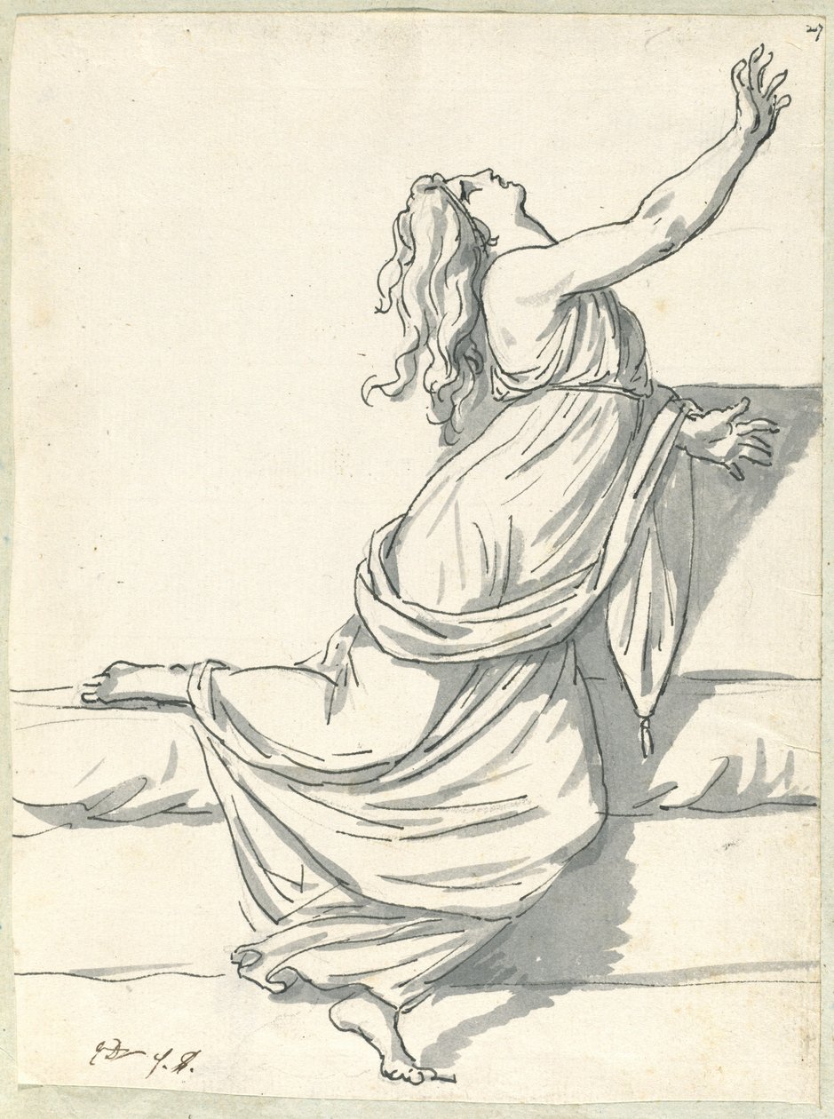 En fortvivlet kvinde med hovedet smidt tilbage af Jacques Louis David