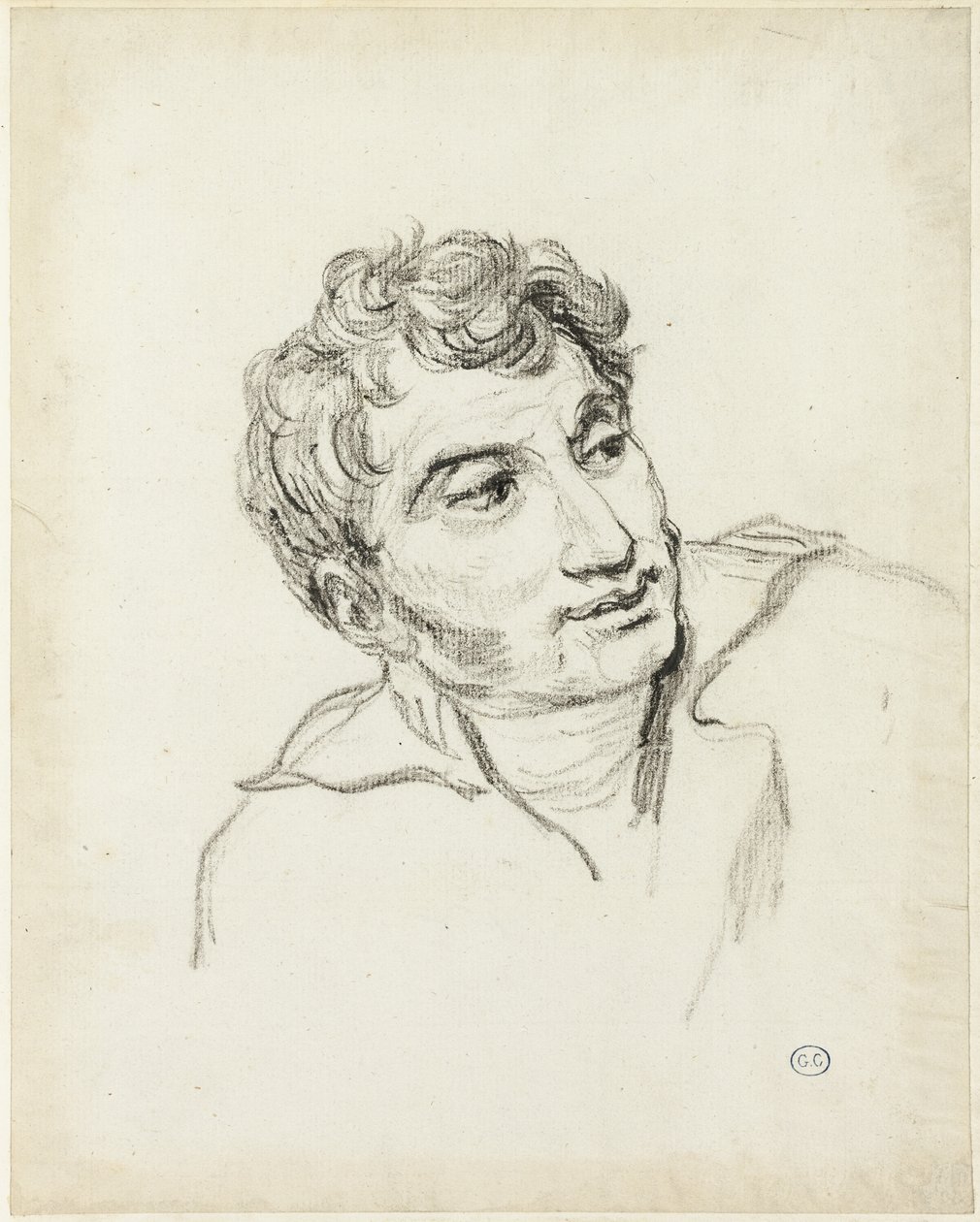 Buste af en mand med hovedet drejet til højre af Jacques Louis David