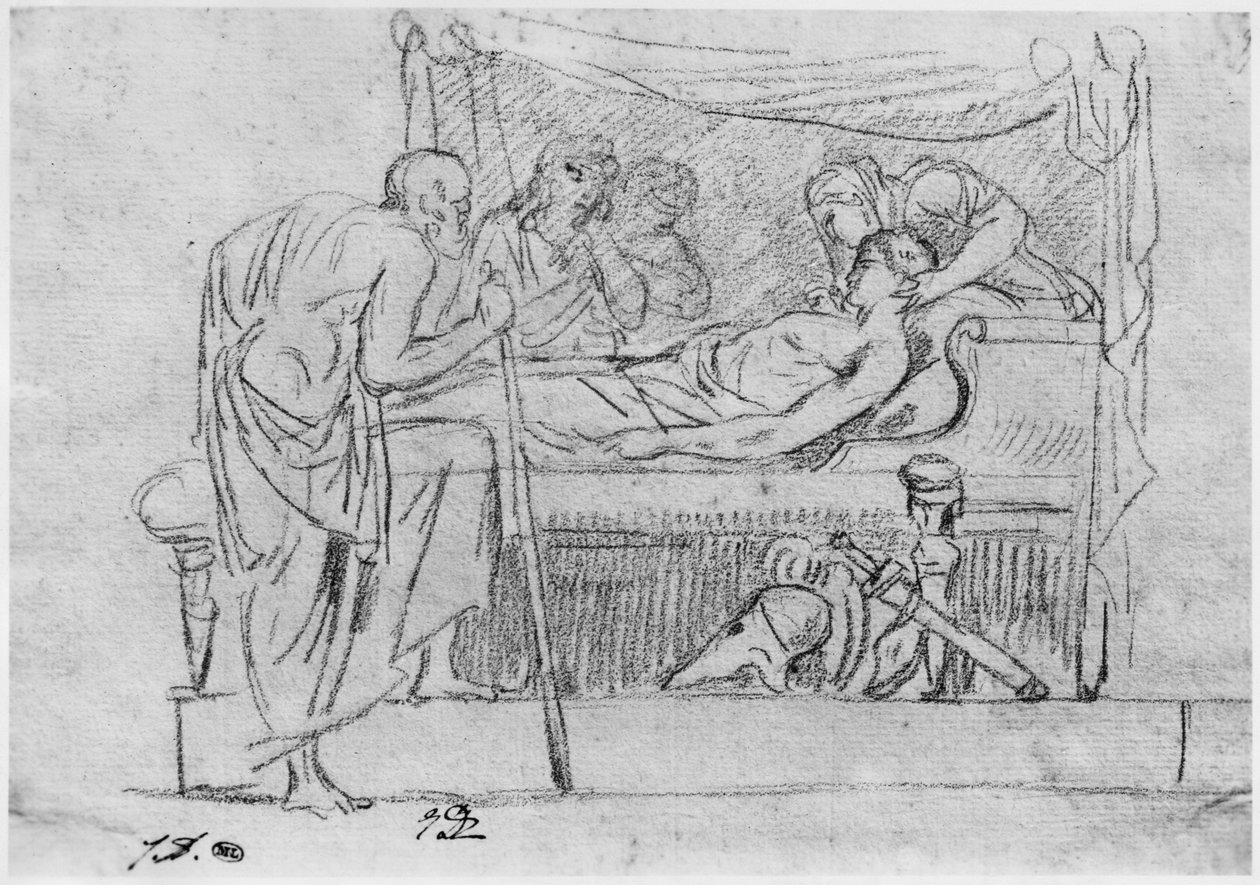 Death of Meleager (sort blyant på papir) af Jacques Louis David