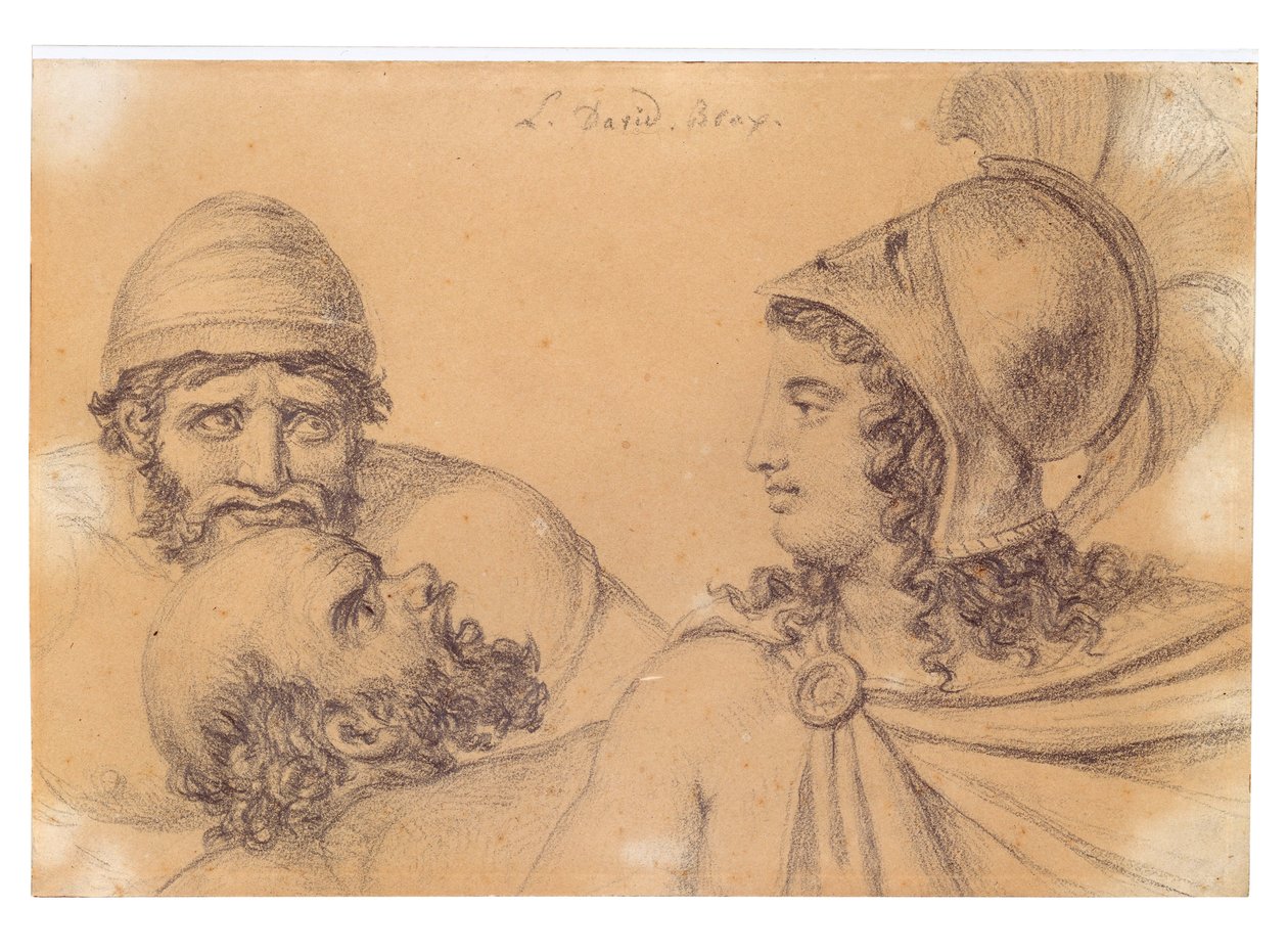 Hollandsk: Kriger med hjelm og to skæggede mænd Kriger med hjelm og to skæggede mænd af Jacques Louis David