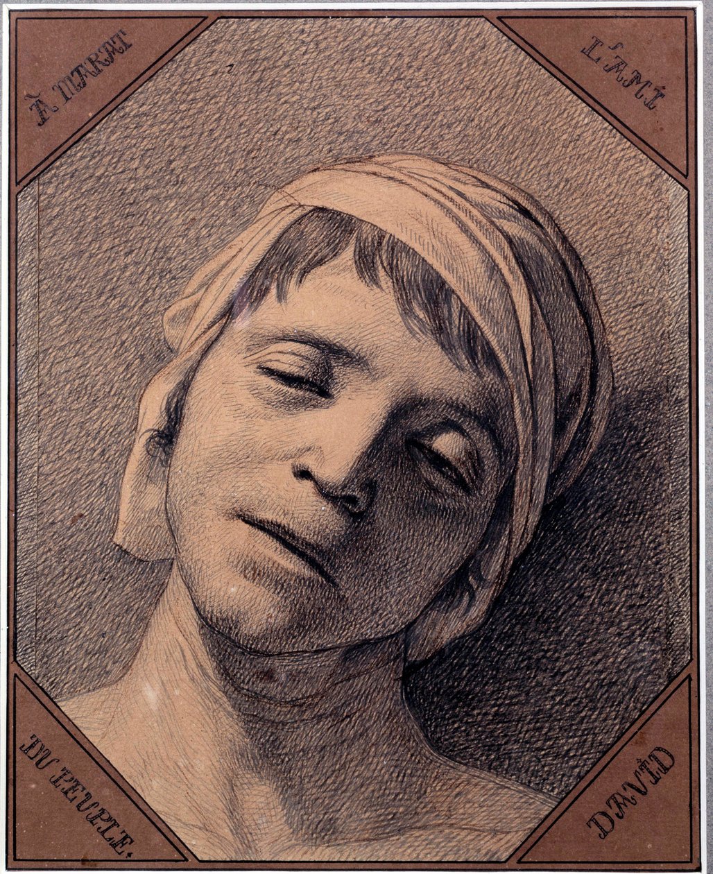 Studie efter naturen af ​​Jean Paul Marats hoved (1763-1793) myrdet den 13/07/1793 Tegning af Jacques Louis David (1748-1825). Dim 0,27 x 0,21 m Versailles slotsmuseum af Jacques Louis David