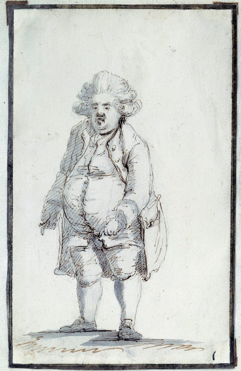 Fransk revolution: "" Caricature de Mirabeau-Tonneau"" Andre Boniface Louis Riquetti (1754-1792), Viscount de Mirabeau, kendt som "Mirabeau-Tonneau" (Mirabeau Tonneau) fik tilnavnet tønden på grund af dens korpulens. Tegning med brunt blæk af Jacques Louis af Jacques Louis David