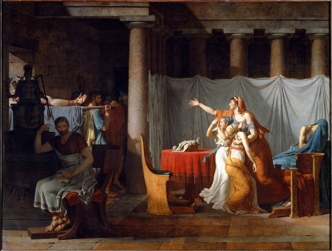 Lictors bærer til Brutus hans sønners kroppe - olie på lærred af Jacques Louis David