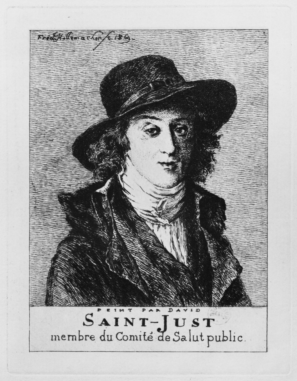 Louis Antoine Leon de Saint-Just, graveret af Frederic Desire Hillemacher (1811-86) 1869 af Jacques Louis David