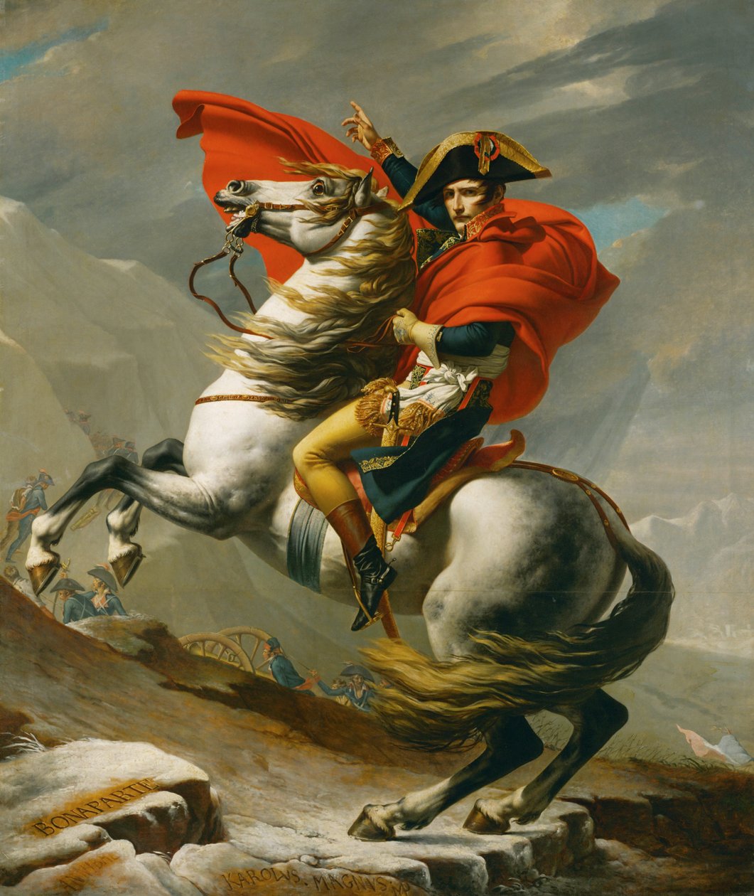 Napoleon krydser Sankt Bernhard-passet, en af fem versioner ... (olie på lærred) af Jacques Louis David