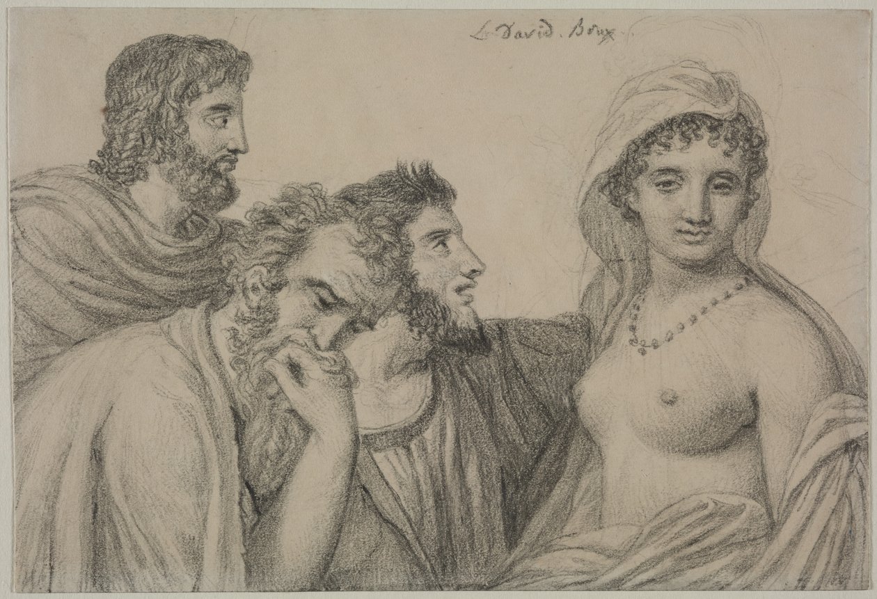 Phryné foran dommerne, ca. 1816-1820 (sort kridt på vævet papir) af Jacques Louis David