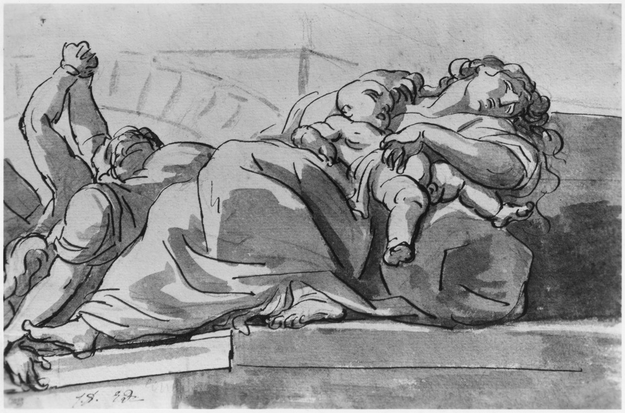 Pest episode (pen og indisk blækvask på papir) af Jacques Louis David