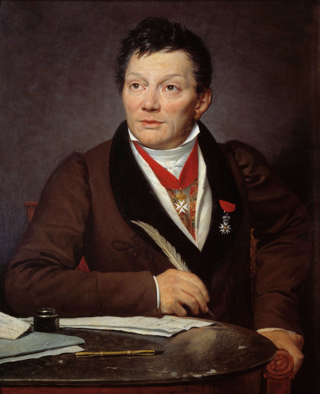 Portræt af Alexandre Lenoir (1761-1839) arkæolog og kurator for Musee des Monuments francais Maleri af Jacques Louis David (1748-1825) 1817 Søn. 0,76x0,62 m - Portræt af Alexandre Lenoir (1761-1839), arkæolog og kurator for Museum of F af Jacques Louis David