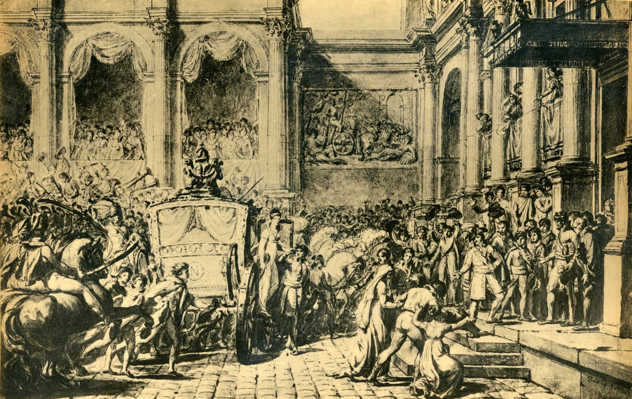 Modtagelse af kejseren og kejserinden på Hôtel de Ville, Paris, c1804, 1921. af Jacques Louis David