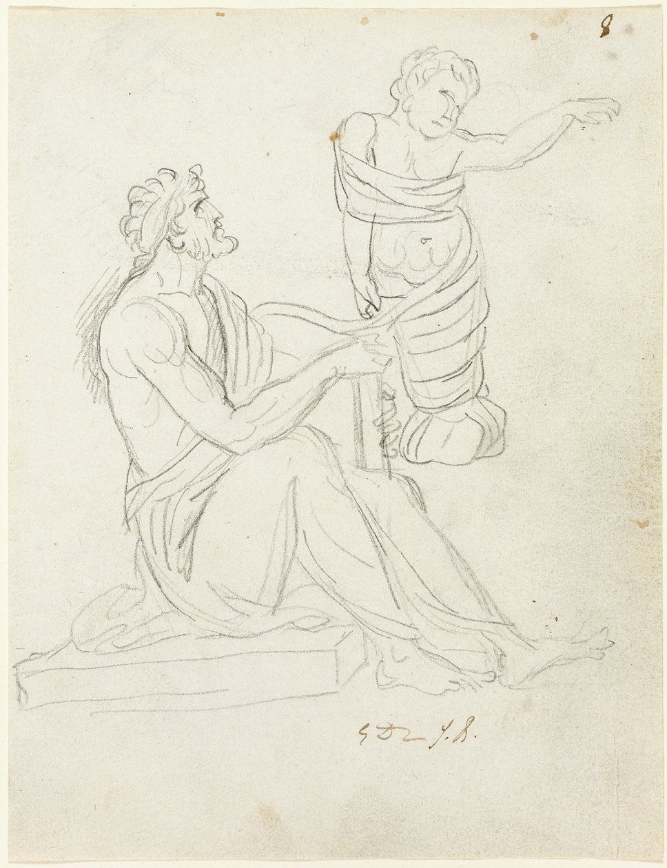 Siddende mand og svøbt baby af Jacques Louis David