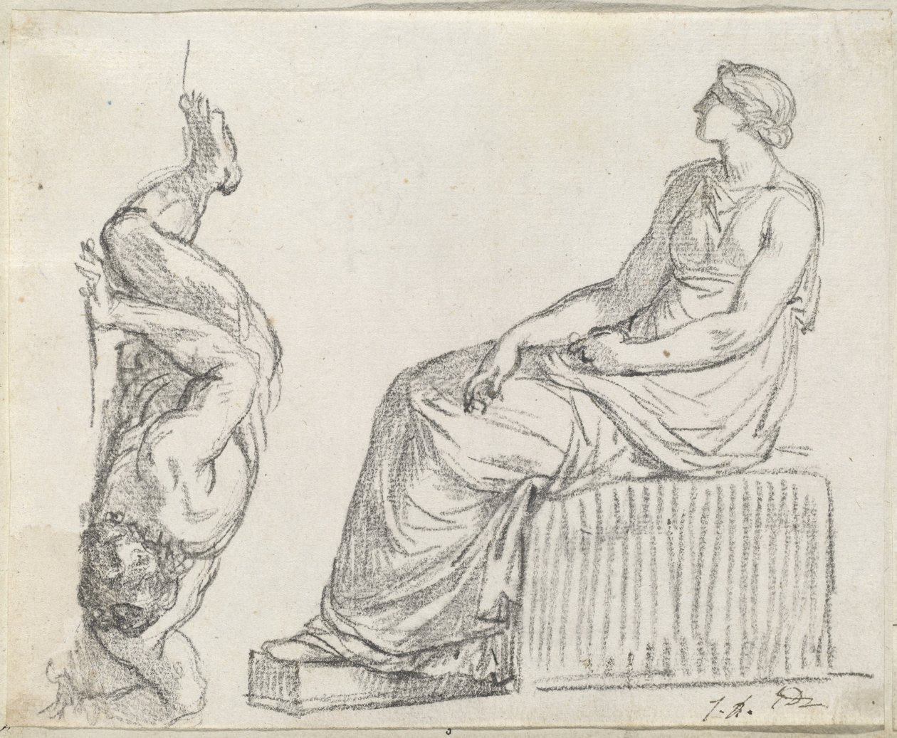 Siddende kvinde og mand spreder sig på jorden af Jacques Louis David