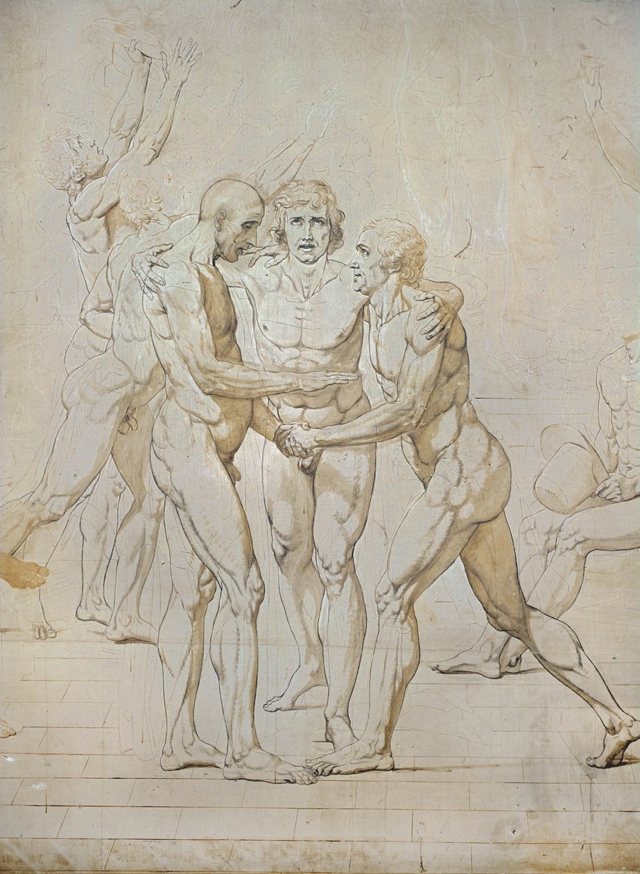 Skitse til eden i Jeu de Paume ... af Jacques Louis David