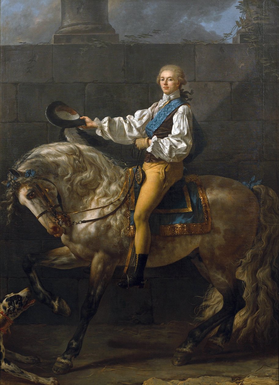 Stanislaw Kostka Potocki (adelsmand, politiker, forfatter, publicist, samler og polsk protektor) - Ridesportræt af Stanislaw Kostka Potocki (1755-1821) - Maleri af Jacques Louis David (1748-1825) - 1781 - Olie på lærred 2 - 13 cm -x4 Willano af Jacques Louis David