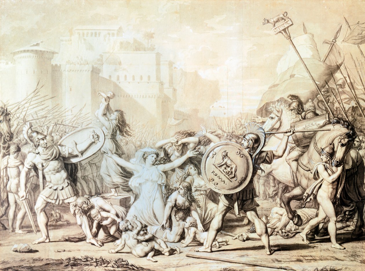 Undersøgelse for voldtægt af Sabine-kvinder (pen, blæk, akvarel og blyanttegning) af Jacques Louis David