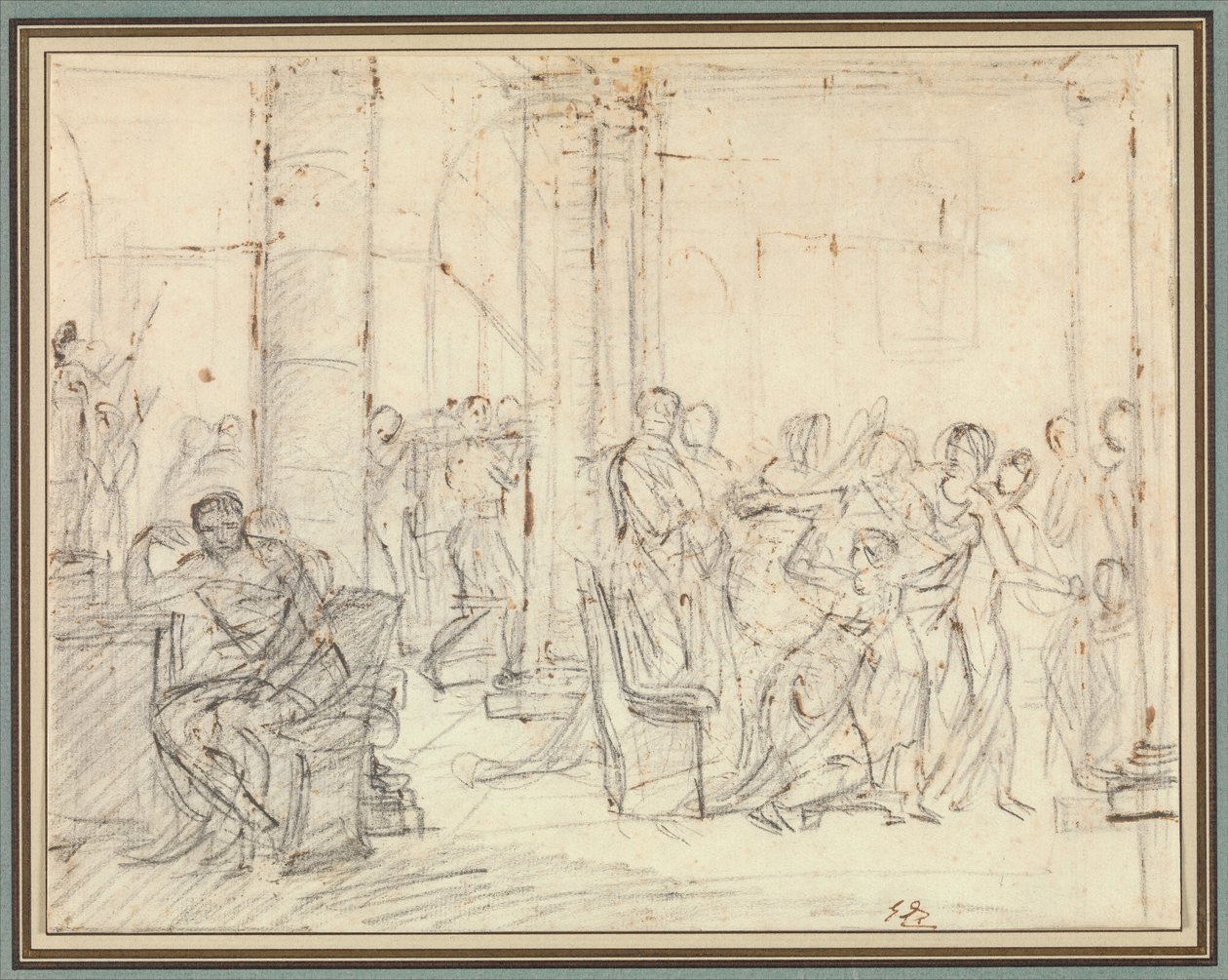 Studie til Liktorerne bringer Brutus hans sønners lig af Jacques Louis David