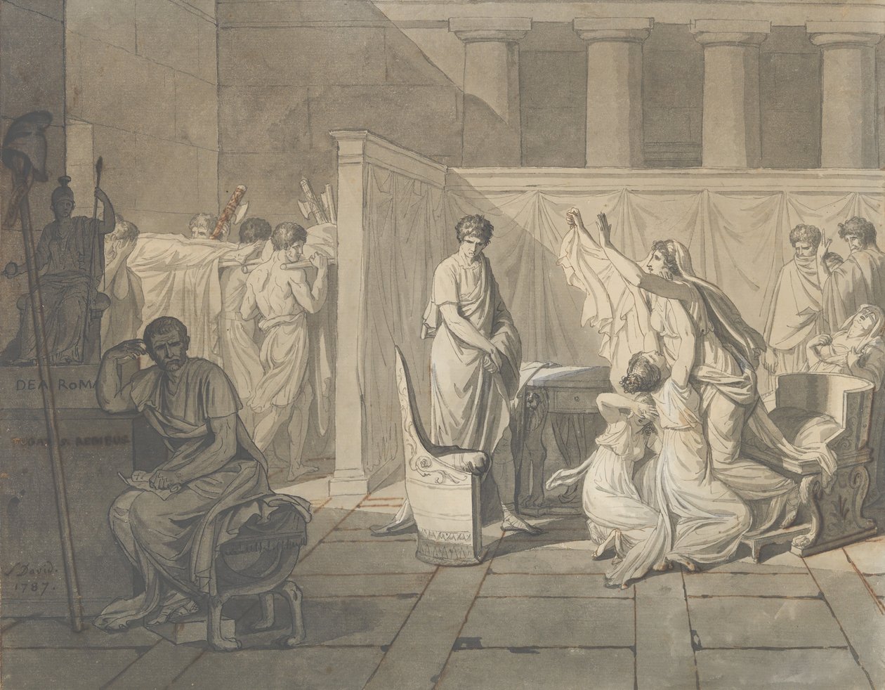 Studie for The Lictors Bringing Brutus the Bodys of his Sons, 1787. af Jacques Louis David