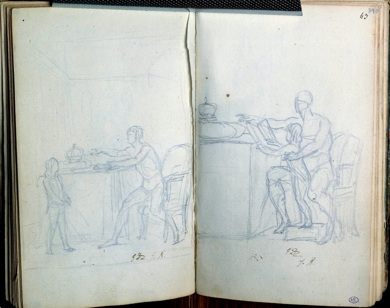 Studie til portræt af Ludvig XVI og delfinen. Tegning af Jacques Louis David (1748-1825) af Jacques Louis David
