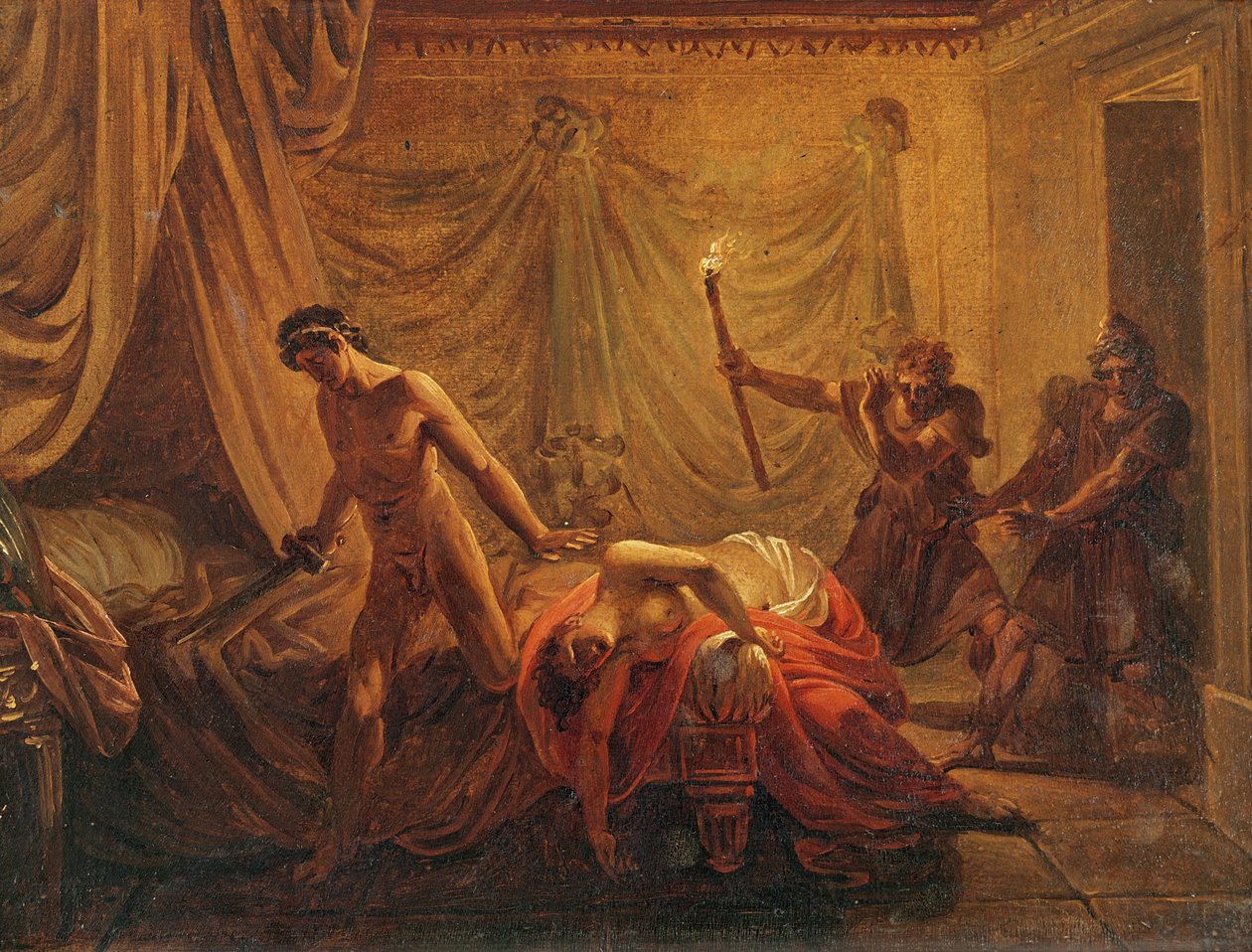 The Death of Cleonice (olie på lærred monteret på træ) The af Jacques Louis David