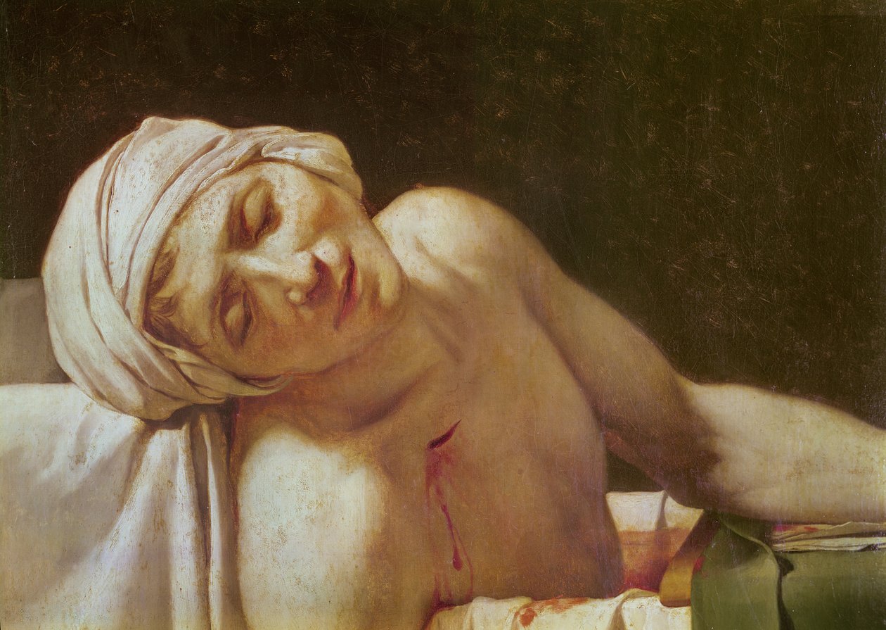 The Death of Marat detalje af ansigtet, 1793 olie på lærred af Jacques Louis David