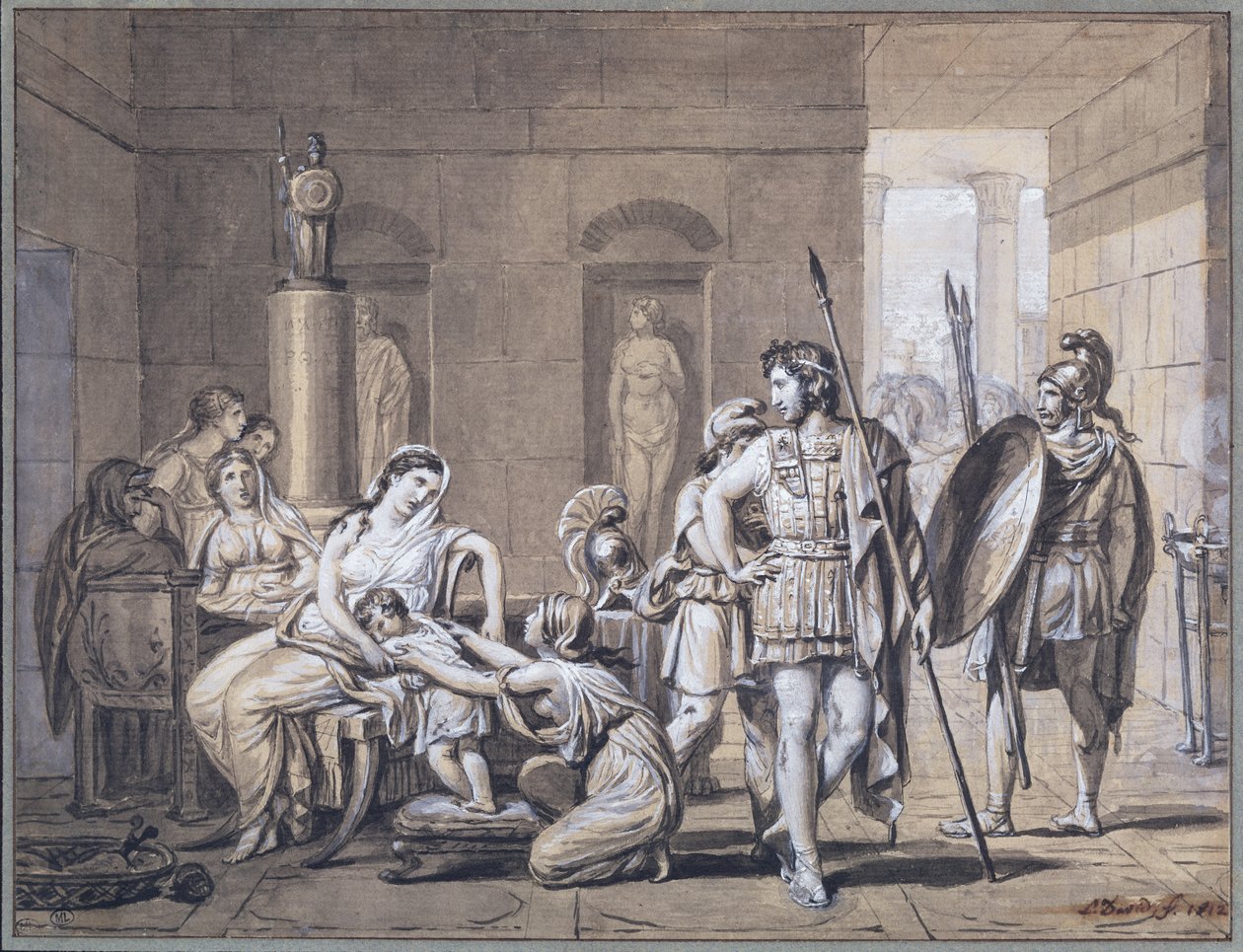 The Departure of Hector, ca. 1812 (pen og blæk og blyant på papir) af Jacques Louis David